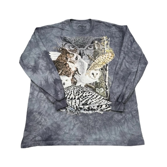 THE MOUNTAIN Shirt Mens Extra Large Gray Tie Dye Owls Big Graphic HTF Rare Print - Picture 1 of 12